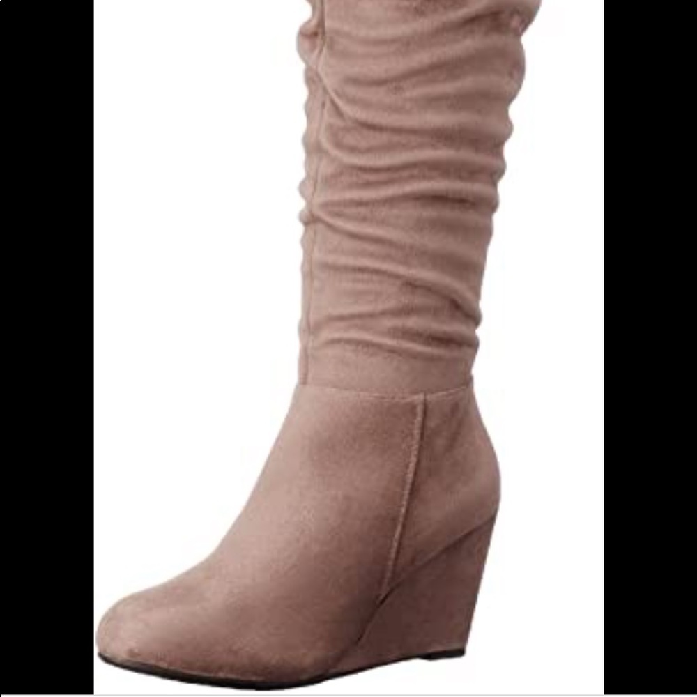 Faux suede wedged boots
